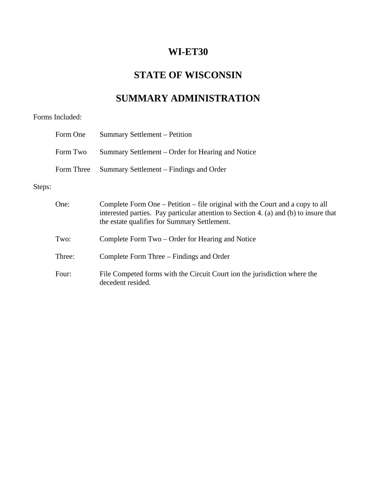Probate - Summary Settlement - Wisconsin Court System ... Preview on Page 1