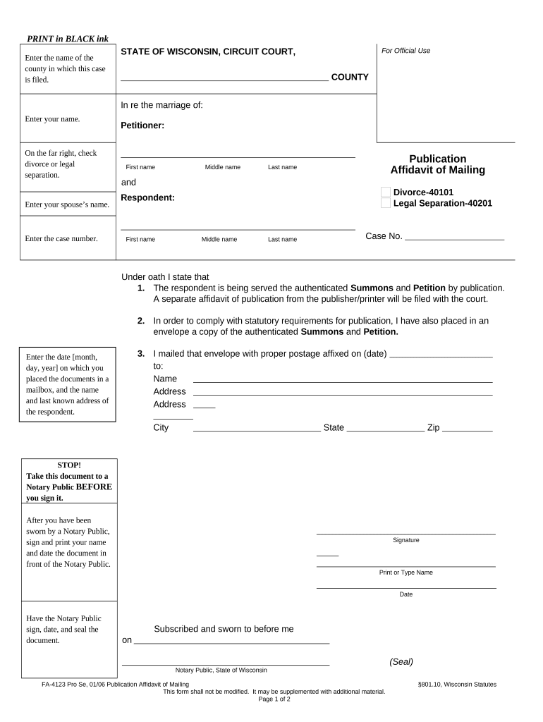 Publication Affidavit Of Mailing - Wisconsin Preview on Page 1