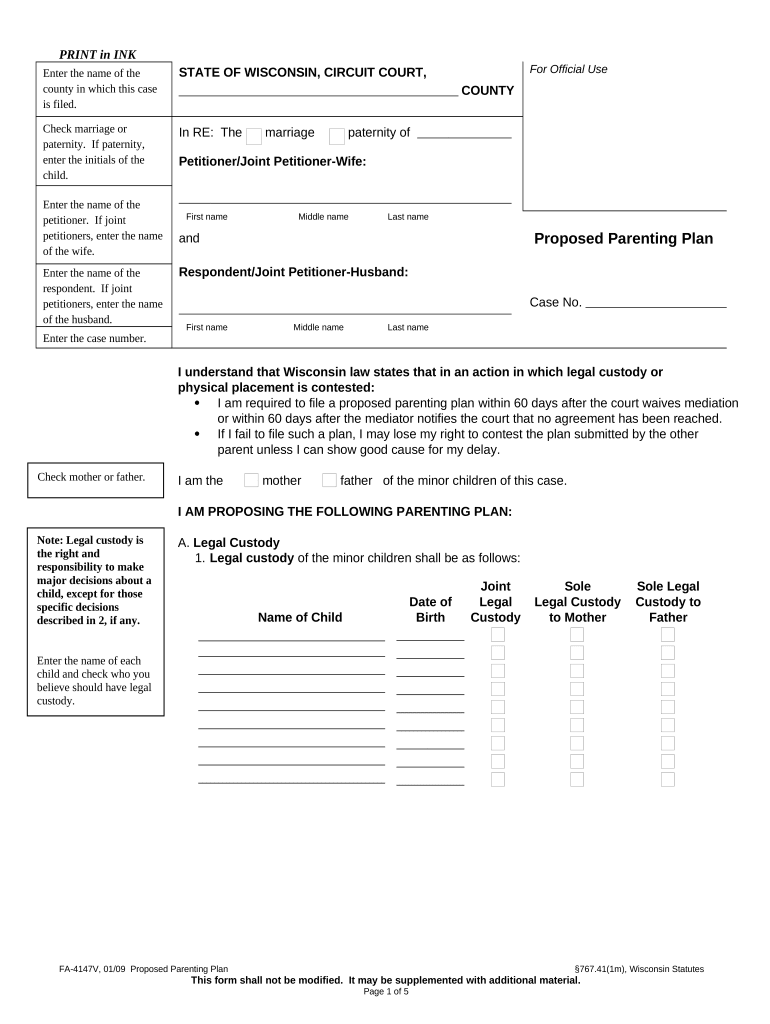 Parenting Plan Template Wisconsin Fill Out Sign Online DocHub
