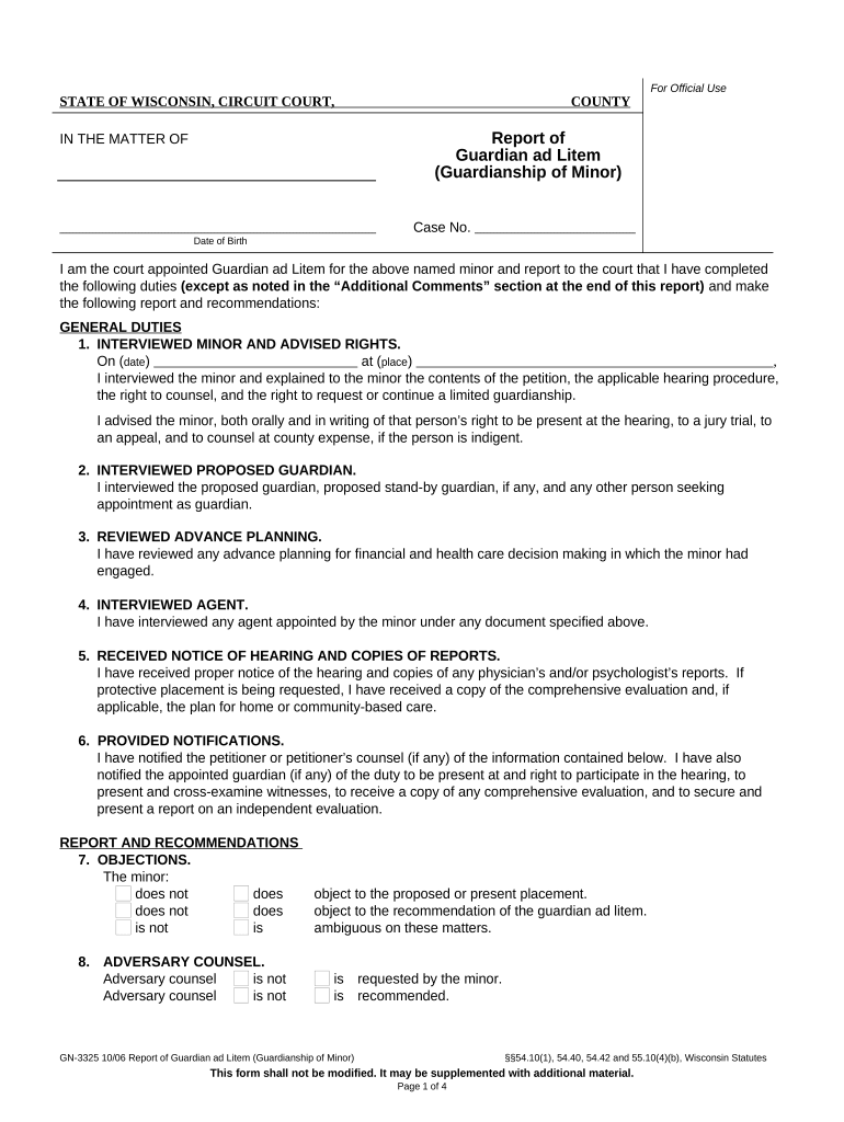 wisconsin guardianship minor Preview on Page 1