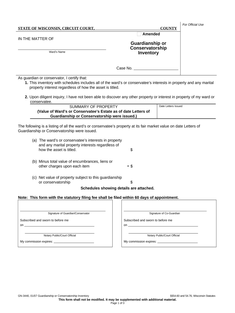 guardianship inventory form Preview on Page 1