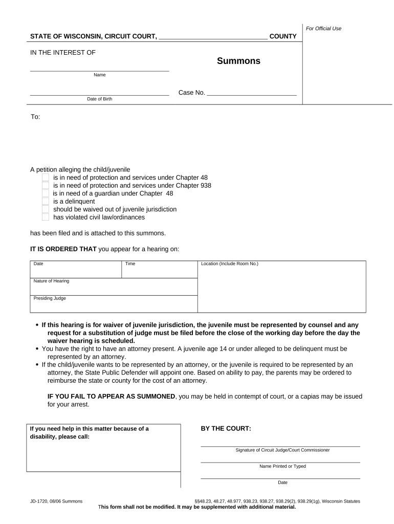 Summons wisconsin fill out sign online dochub