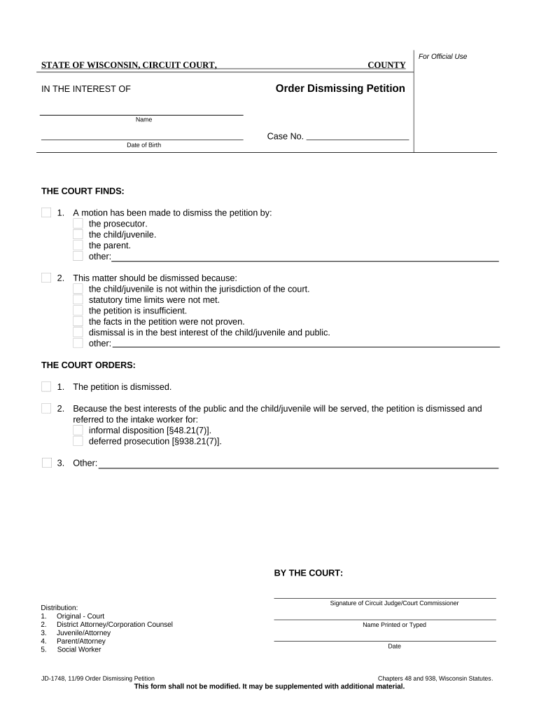 Wisconsin Motion To Dismiss Form Fill Out Sign Online DocHub