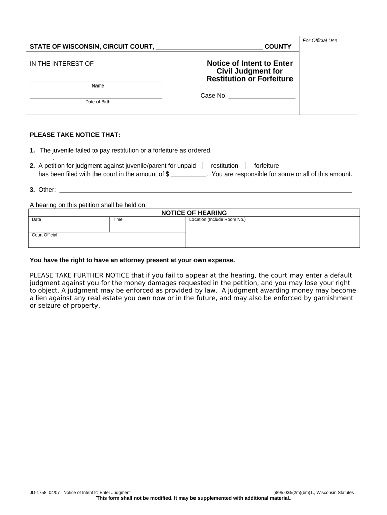 wisconsin notice intent Preview on Page 1