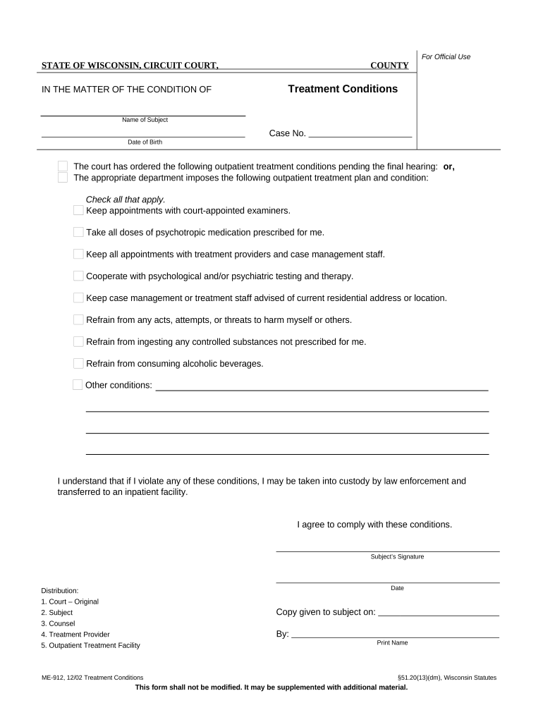 Outpatient Treatment Conditions - Wisconsin Preview on Page 1