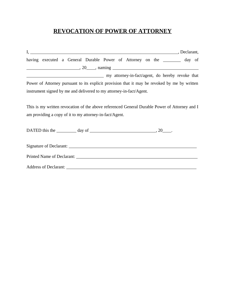 Revocation of General Durable Power of Attorney - Wisconsin Preview on Page 1