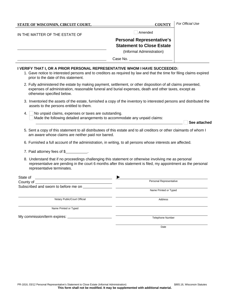 wisconsin personal representative Preview on Page 1