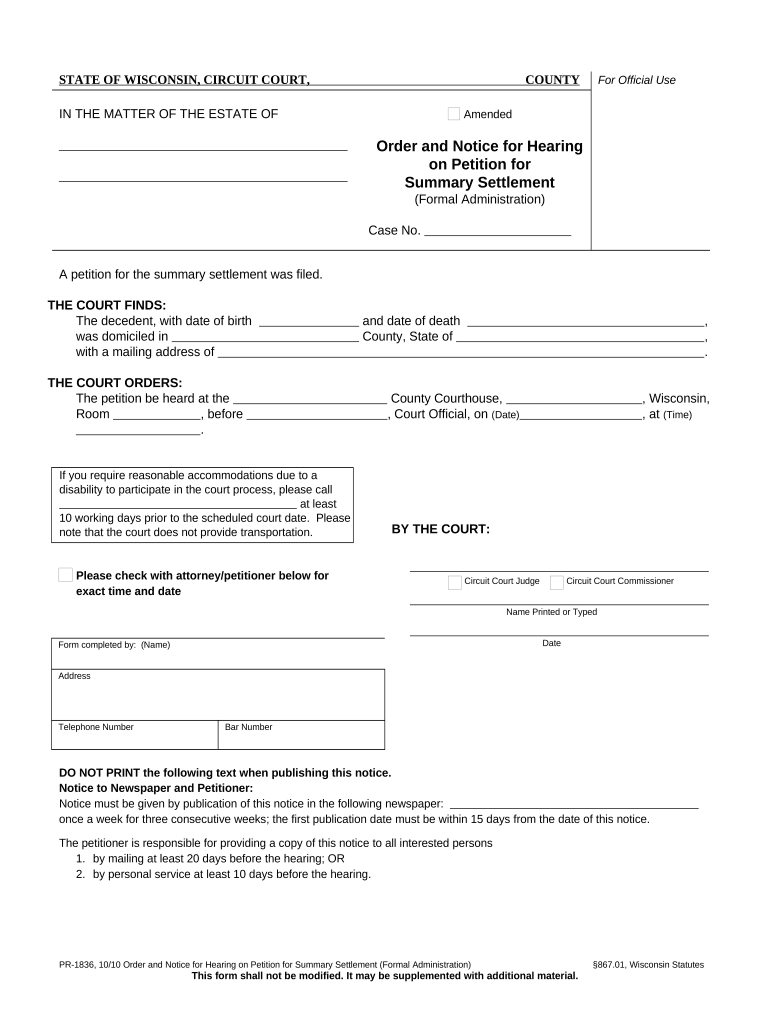 wisconsin summary settlement Preview on Page 1