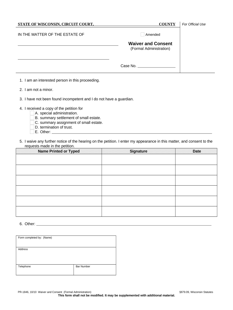 Waiver And Consent - Wisconsin Preview on Page 1