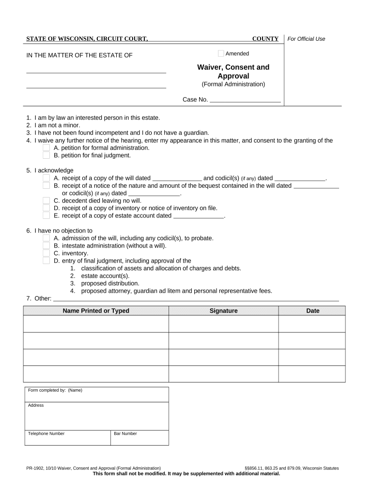 wisconsin waiver consent Preview on Page 1