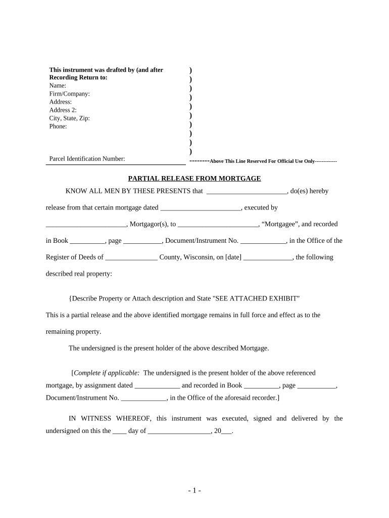 Partial Release of Property From Mortgage by Individual Holder - Wisconsin Preview on Page 1