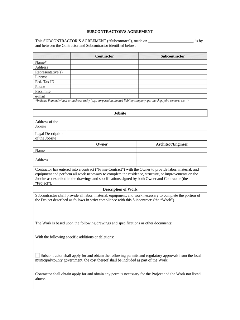 Subcontractor's Agreement - West Virginia Preview on Page 1