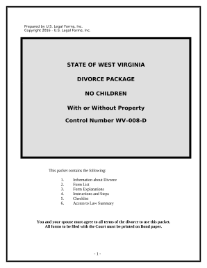 No-Fault Agreed Uncontested Divorce Package for Dissolution of Marriage for Persons with No Children with or without Property and Debts - West Virginia