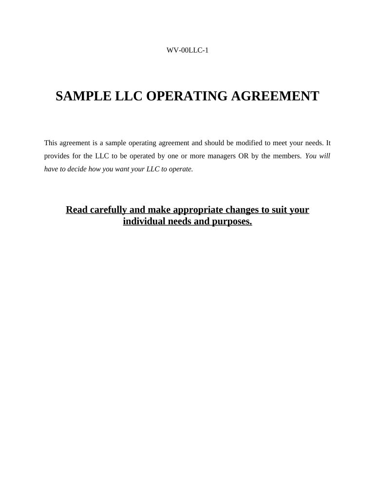 west virginia llc operating agreement Preview on Page 1