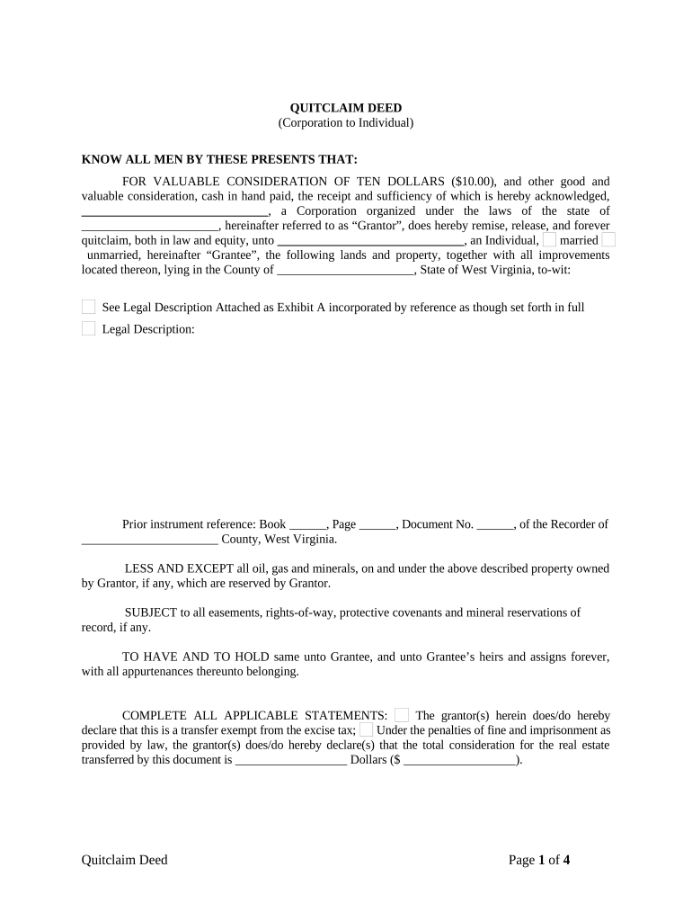quitclaim deed west virginia Preview on Page 1
