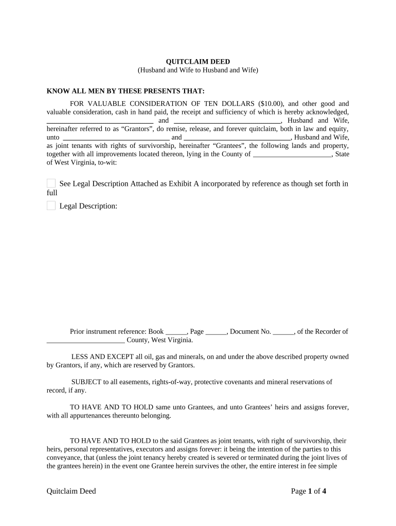 Quitclaim Deed from Husband and Wife to Husband and Wife - West Virginia Preview on Page 1