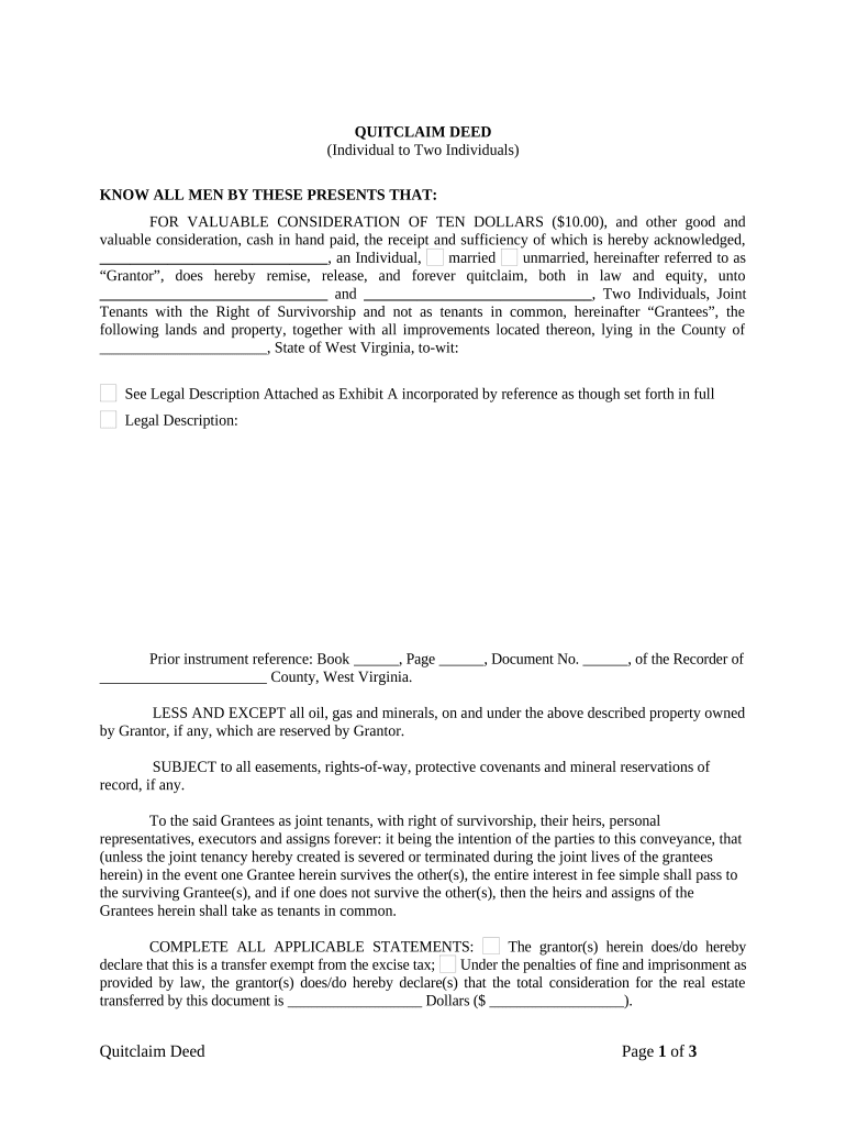 joint tenancy quit claim deed Preview on Page 1.