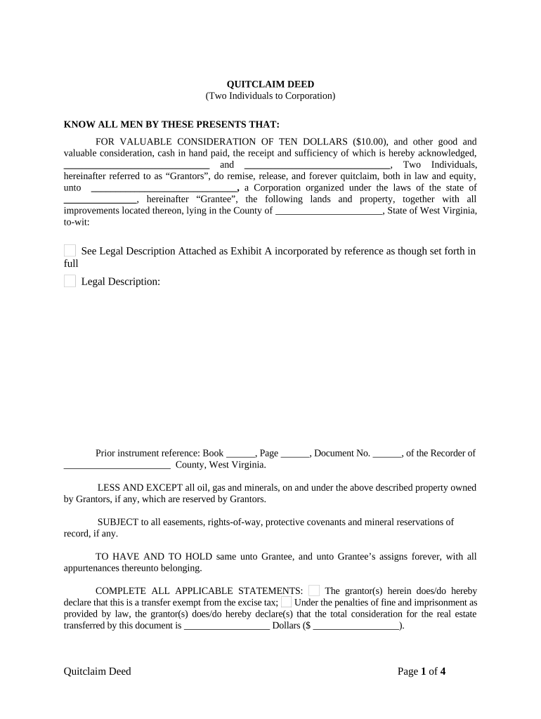 quitclaim deed wv Preview on Page 1