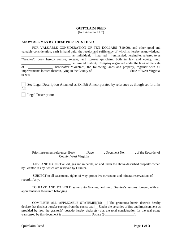 online quit claim deed Preview on Page 1