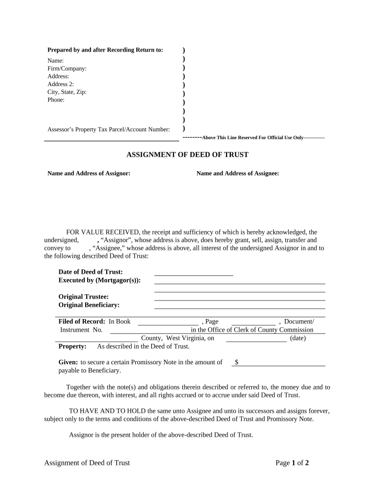 Assignment of Deed of Trust by Individual Mortgage Holder - West Virginia Preview on Page 1