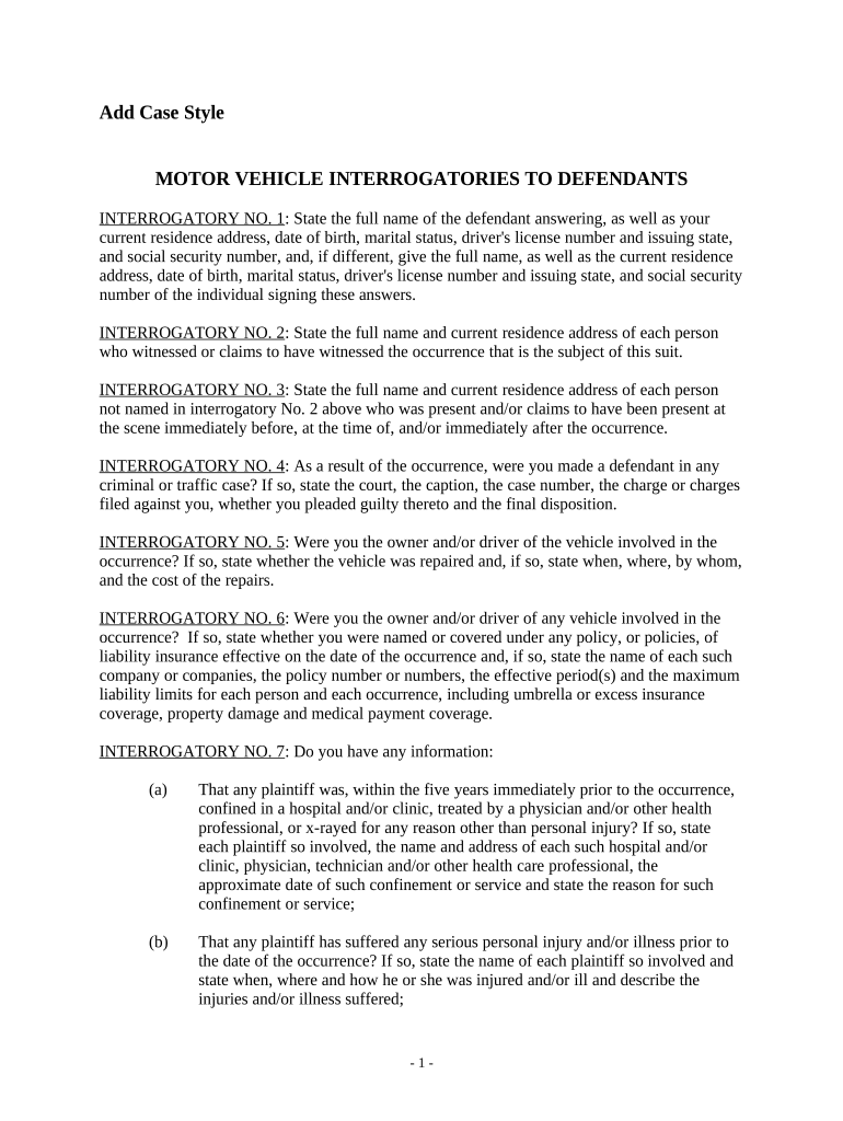 Interrogatories to Defendant for Motor Vehicle Accident - West Virginia Preview on Page 1
