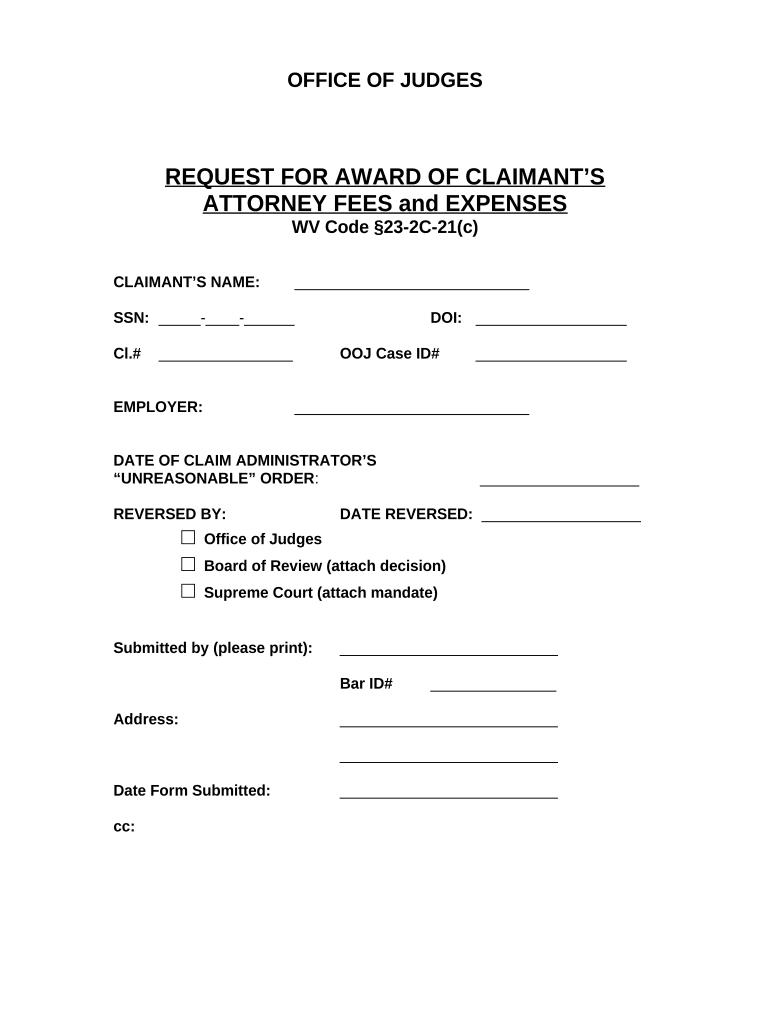 Request for Award of Claimants Attorney Fees and Expenses - West Virginia Preview on Page 1