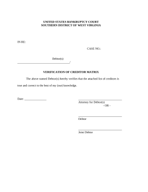 Verification of Creditors Matrix - West Virginia