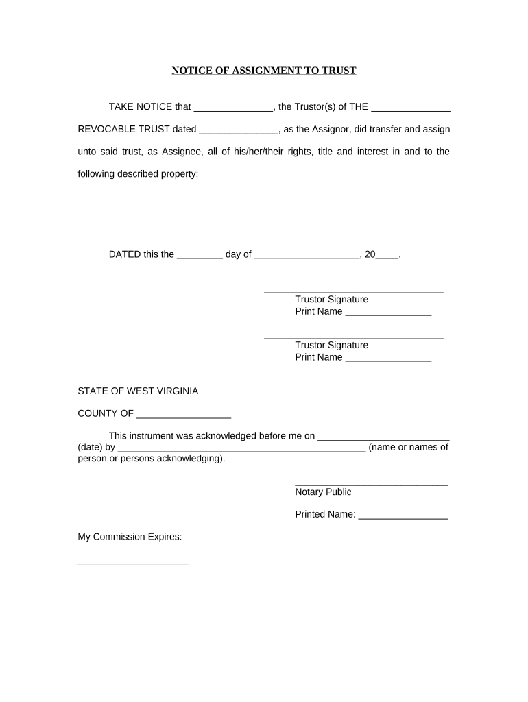 Notice of Assignment to Living Trust - West Virginia Preview on Page 1