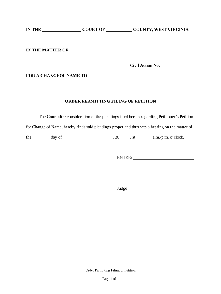Order Permitting Filing of Petition - West Virginia Preview on Page 1