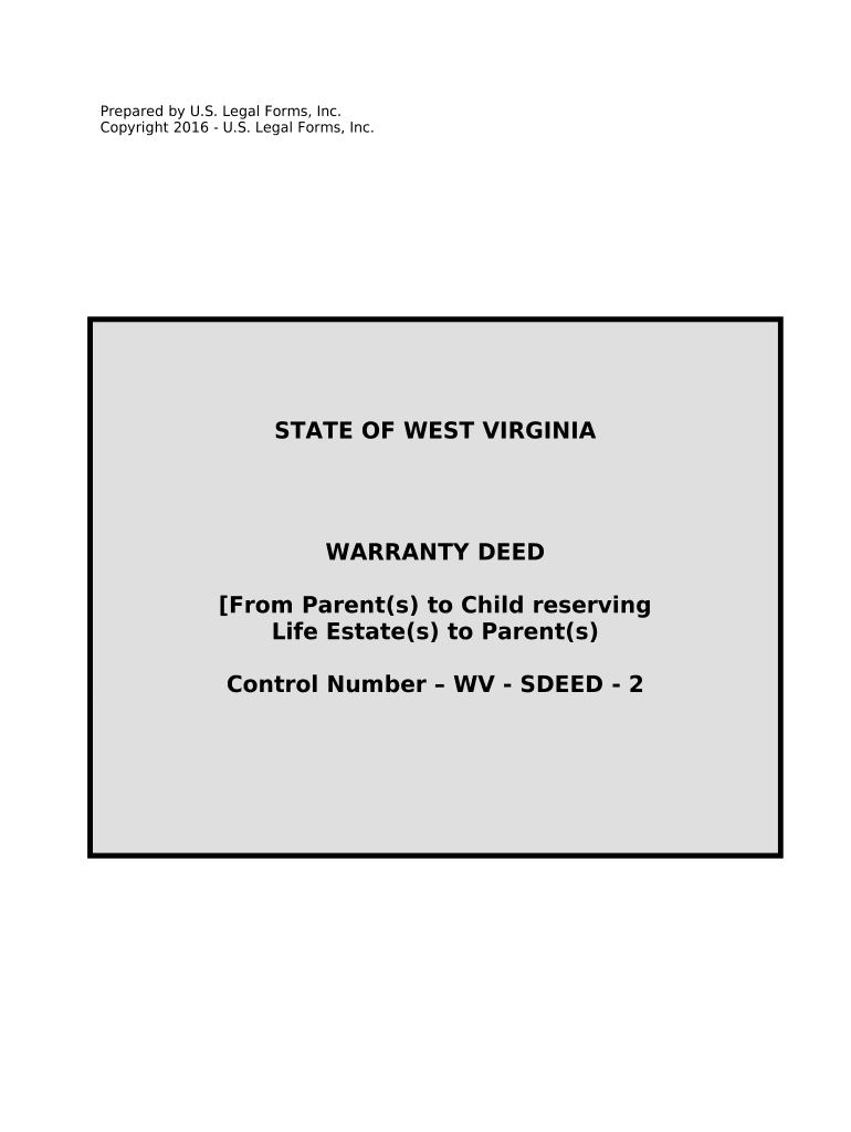 Warranty Deed from Parents to Child with Reservation of Life Estate - West Virginia Preview on Page 1