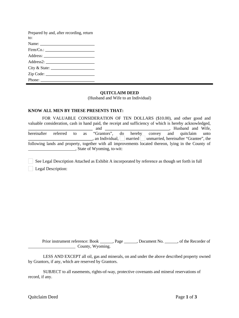 quitclaim deed wyoming Preview on Page 1