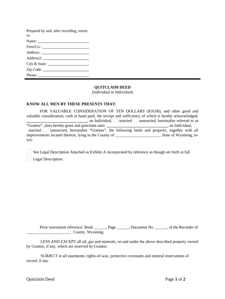 wyoming quitclaim deed Doc Template pdfFiller