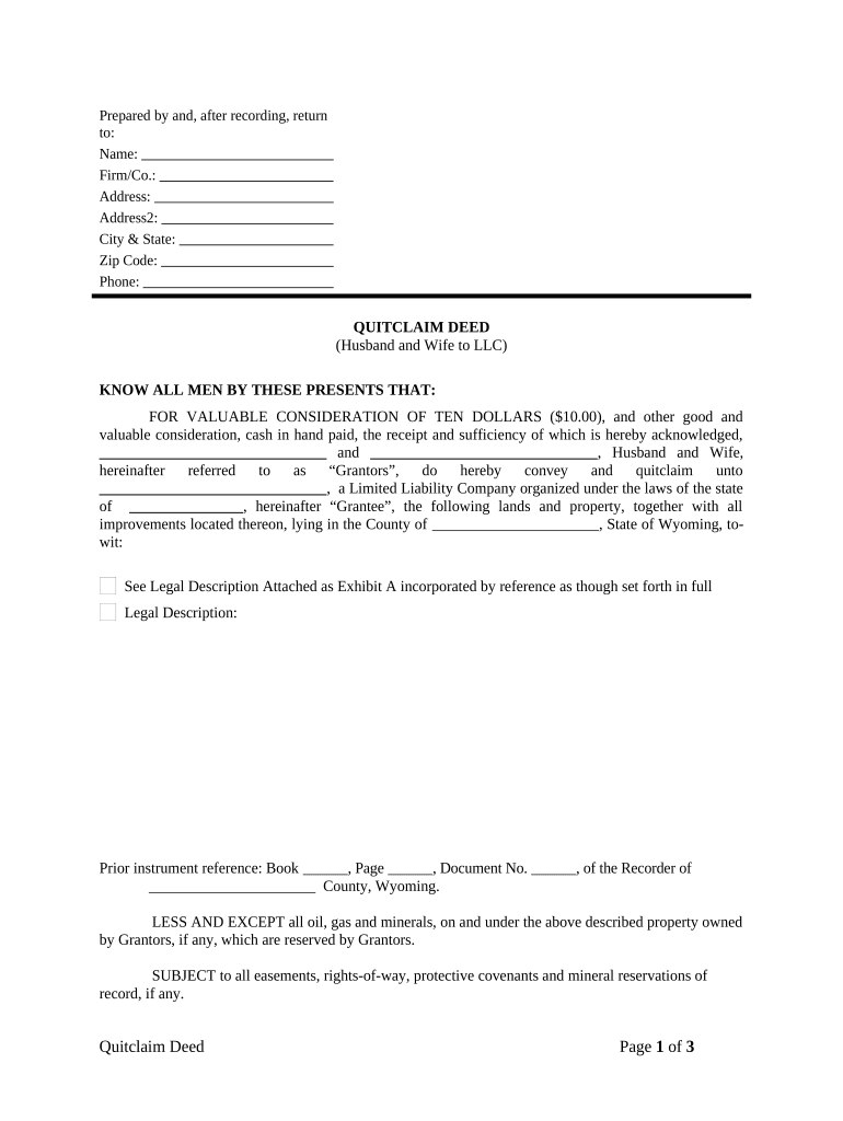Quitclaim Deed from Husband and Wife to LLC - Wyoming Preview on Page 1