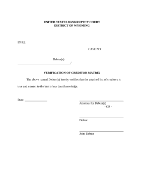 Verification of Creditors Matrix - Wyoming