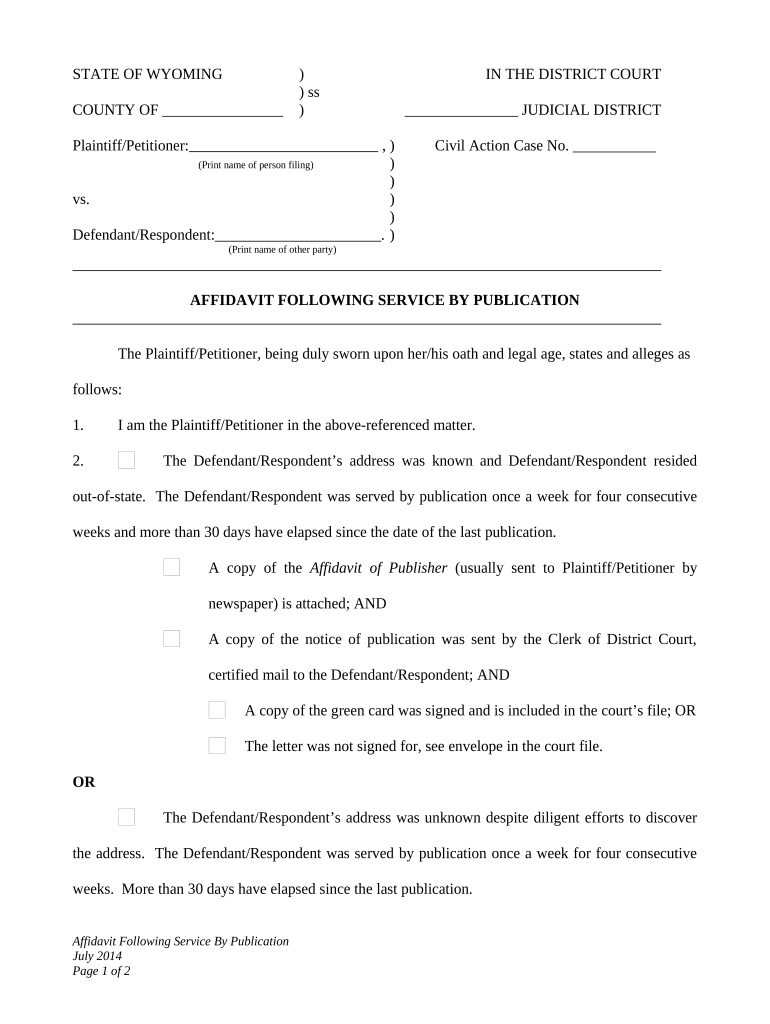 Affidavit following Service by Publication - Wyoming Preview on Page 1
