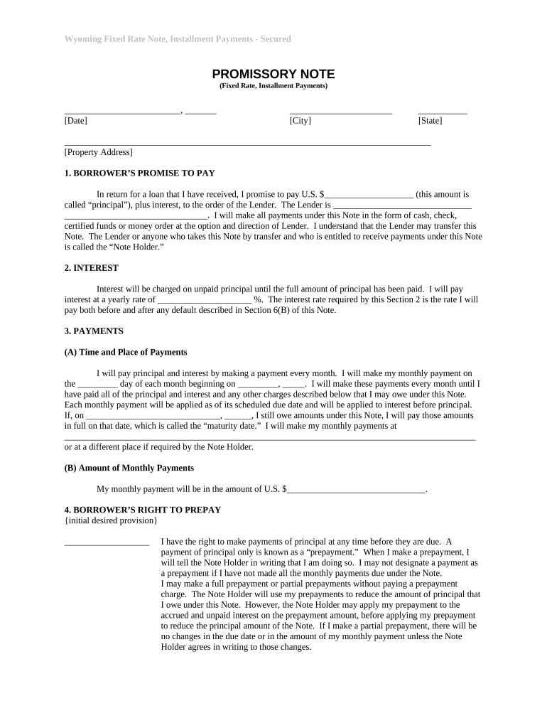 wyoming promissory note Preview on Page 1.