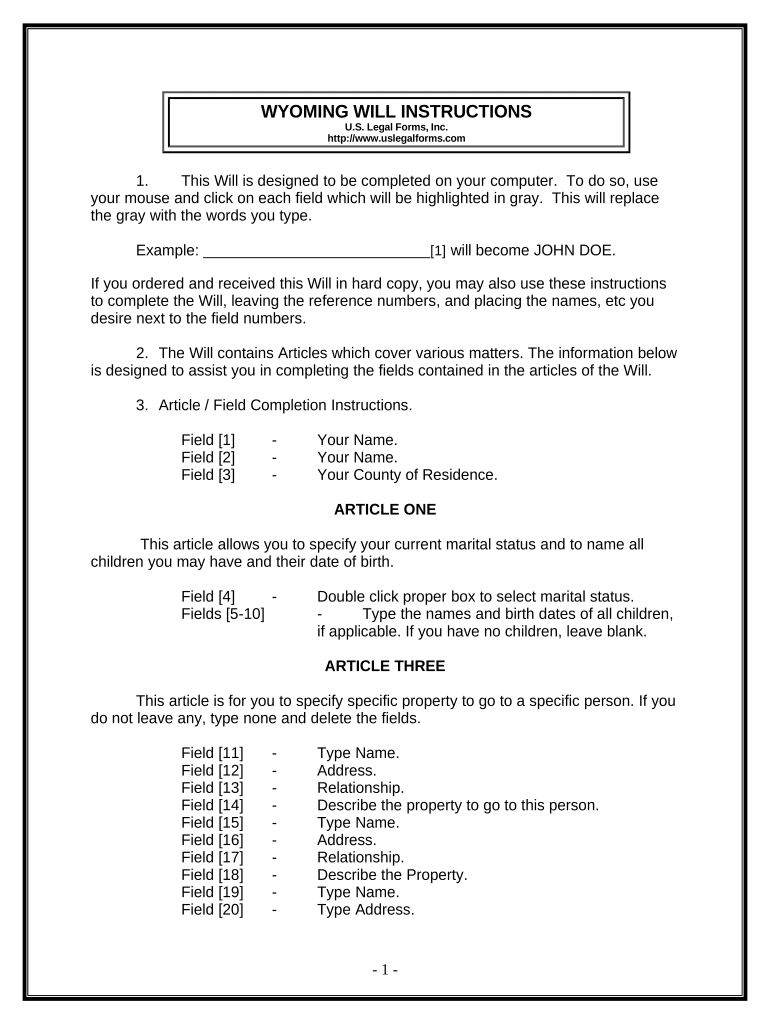 Last Will and Testament for other Persons - Wyoming Preview on Page 1