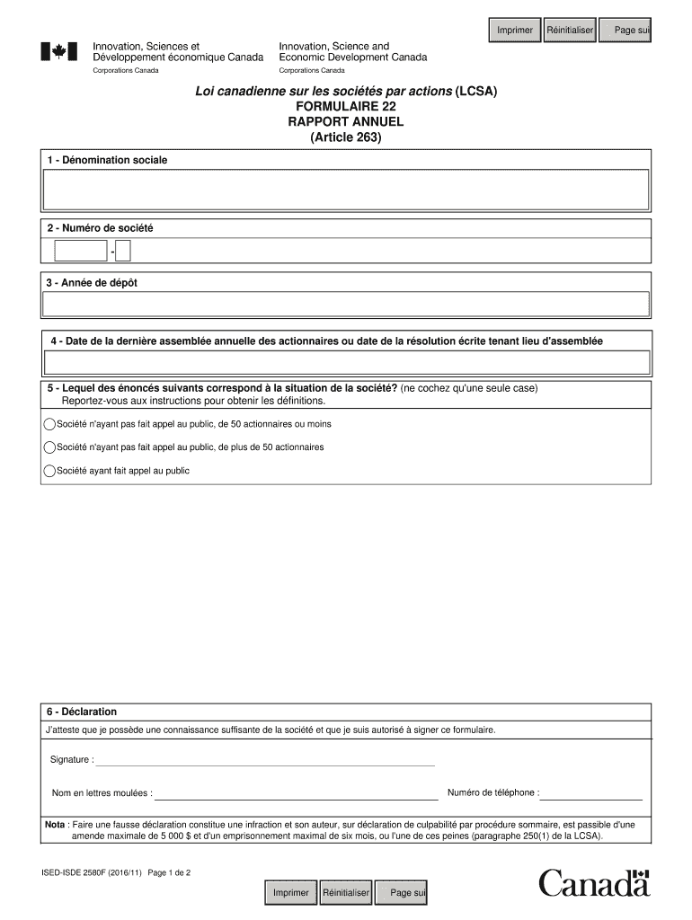 Fillable Online ISED ISDE 2580F Rapport Annuel Formulaire 22 