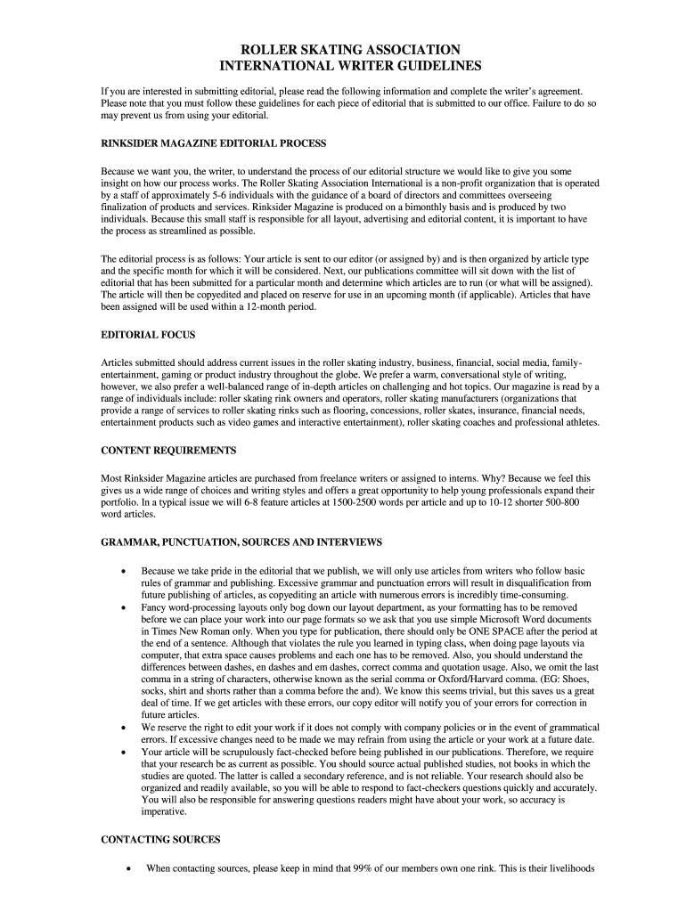 Fillable Online Roller Skating Association Editorial Guidelines by
