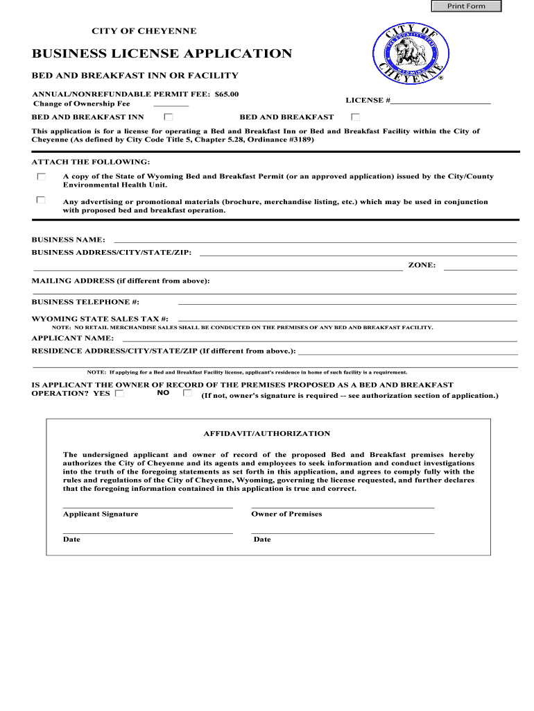 Fillable Online Bed and Breakfast PermitDenver Business Licensing