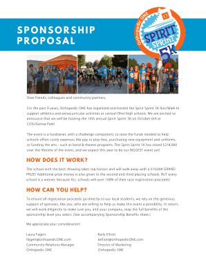 2019 Spirit Sprint 5K Sponsorship Proposal - Orthopedic One