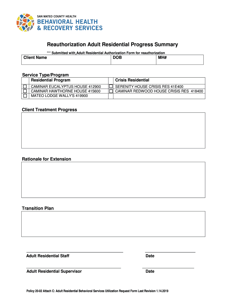 SUD Residential Treatment Authorization & Reauthorization Preview on Page 1