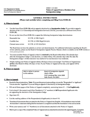 EOIR-26 Form - Notice of Appeal from a Decision of an Immigration Judge