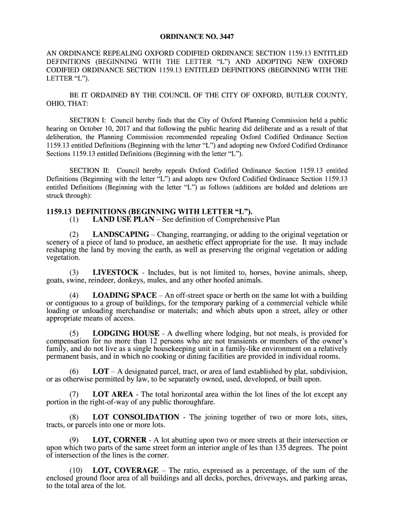 Fillable Online Codified Ordinances of the City of Oxford, Ohio Fax