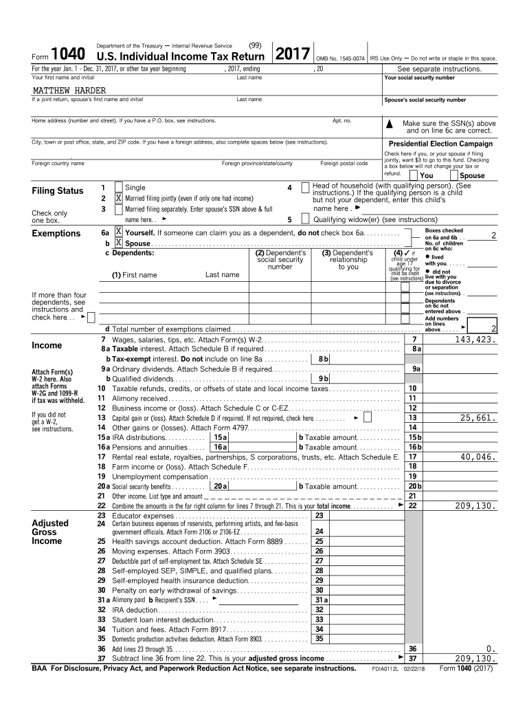 Fillable Online 2017 Form 1040 Fax Email Print - pdfFiller
