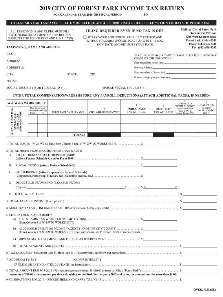 City Of Forest Park Ohio Tax Forms Fill Online, Printable, Fillable