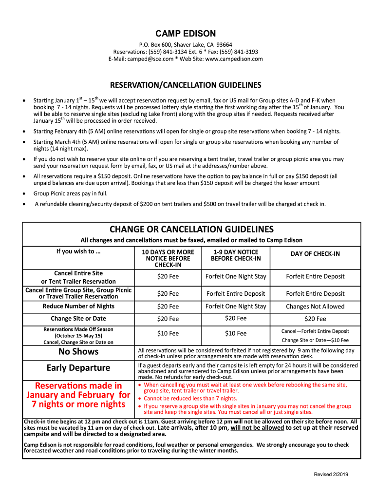 Camp Edison Cancellation Policy Fill Online, Printable, Fillable