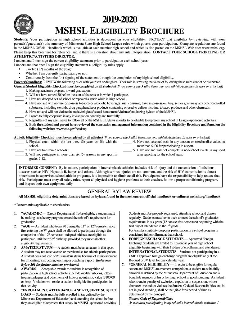 Fillable Online mshsl eligibility brochure concussion management Fillable Online mshsl eligibility brochure concussion management