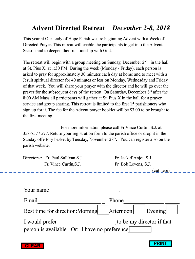 Fillable Online Advent Directed Retreat December 28, 2018 Our Lady