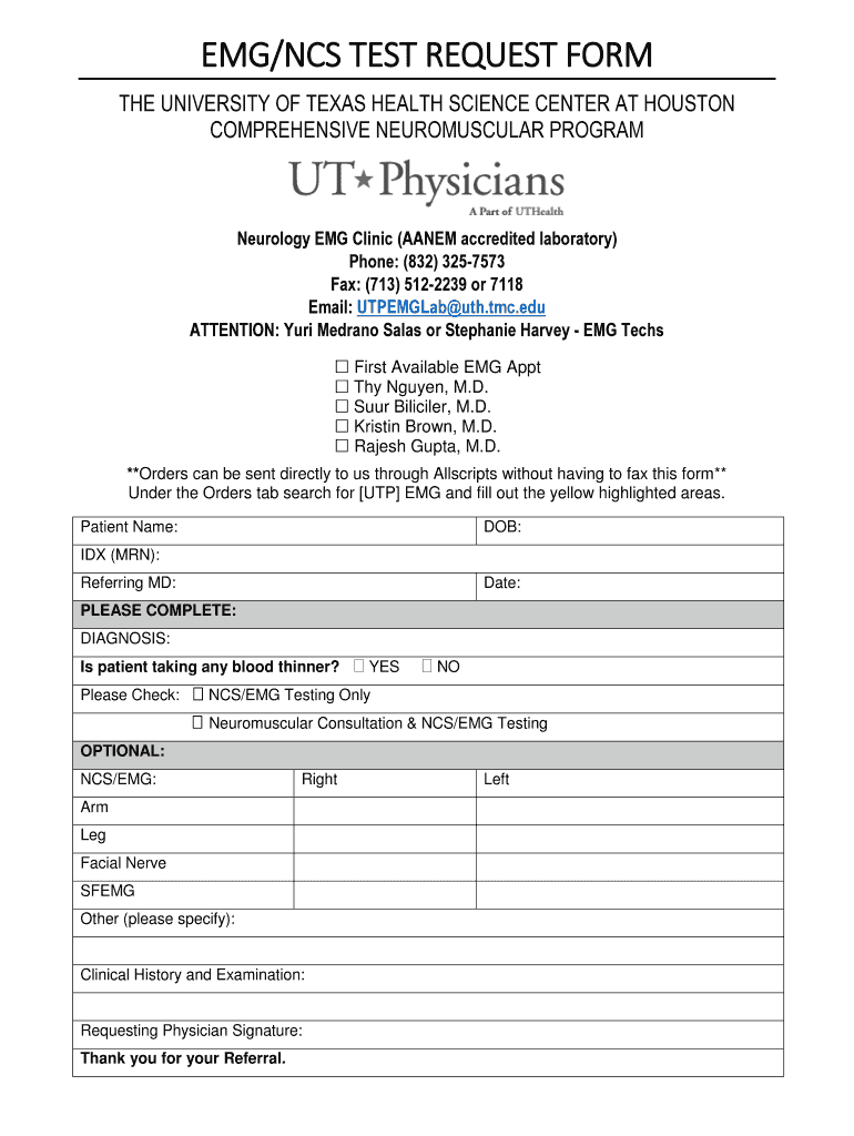Fillable Online EMG/NCS REQUEST FORM Fax Email Print - pdfFiller